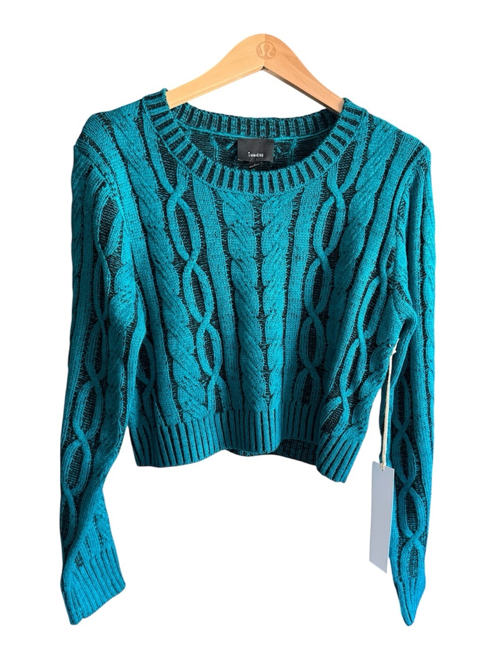Lumiere Teal Cable-Knit Crewneck Sweater